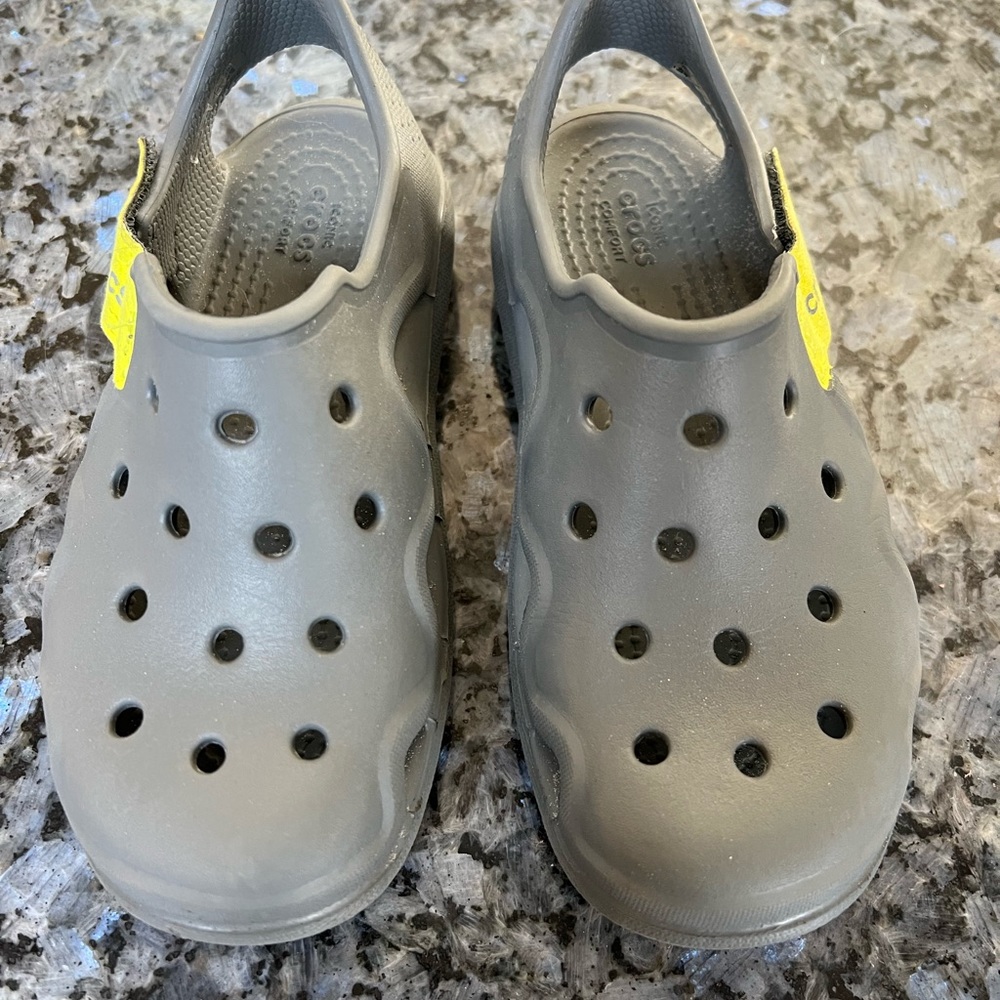 Kids Velcro Grey and Lime Green Crocs